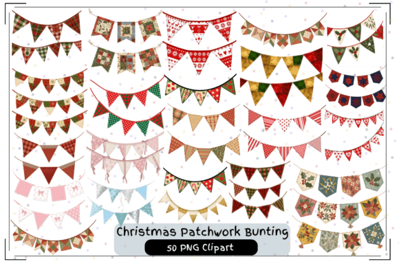 50 Christmas Patchwork Bunting Clipart for Cozy Holiday Projects