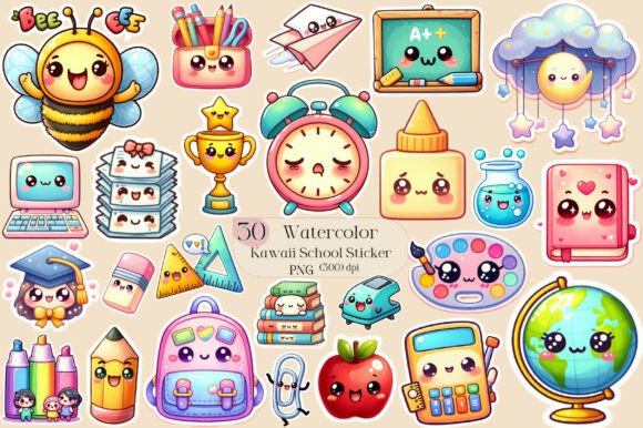 Adorable Assets: Kawaii School Sublimation Stickers for Modern Creators