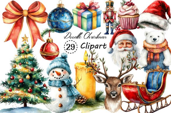 Bring Holiday Charm to Your Projects with Watercolor Brush Doodle Christmas PNG