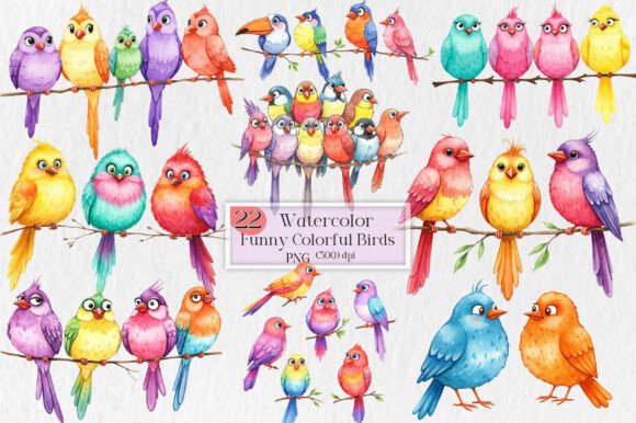 Bring Playful Energy to Projects with Colorful Birds Clipart