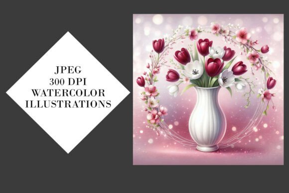 Burgundy and White Tulips Illustrations for Creative Projects