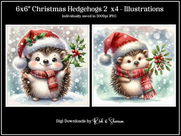 Charming Christmas Hedgehogs: Festive Illustrations for Your Projects