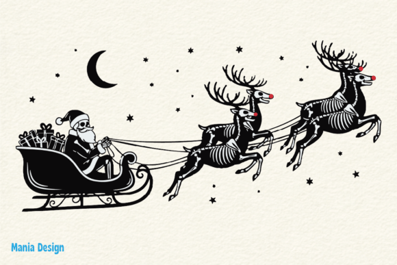 Embrace the Macabre: Skeleton Santa Sleigh Ride PNG for Gothic Christmas Designs