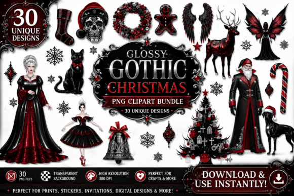 Glossy Gothic Christmas Clipart: Beyond the Red and Green