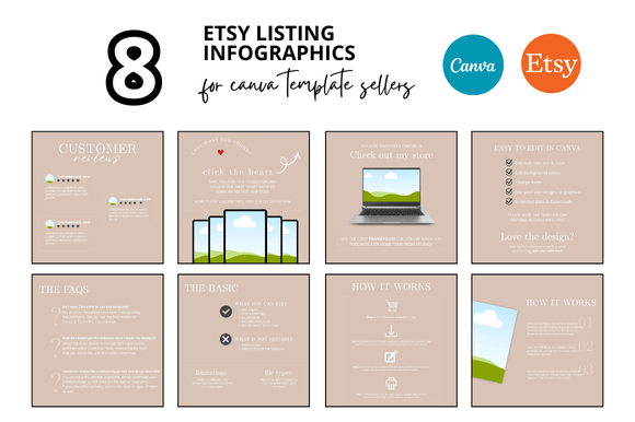 Master Your Etsy Listings with 8 Beige Infographic Templates