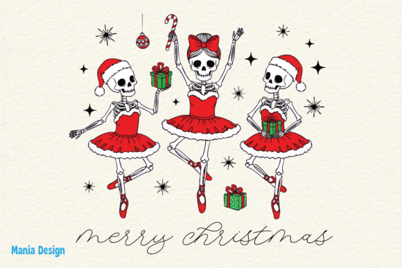 Merry Christmas Skeleton Ballerina PNG: A Spooky Festive Design