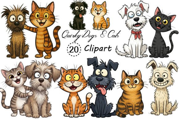 Quirky Dogs & Cats Sublimation Clipart for Creative Projects