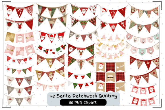 Santa Christmas Bunting Clipart Set: Handmade Holiday Charm