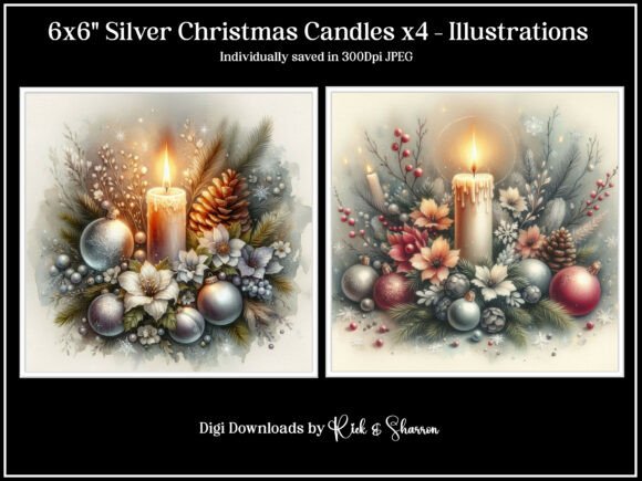 Silver Christmas Candles X4 Illustration: Festive Digital Art for Your Projects