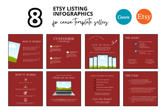 Transform Your Shop with 8 Red Etsy Listing Infographics