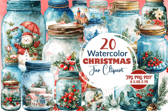 Watercolor Christmas Jar Clipart: A Festive Design Asset