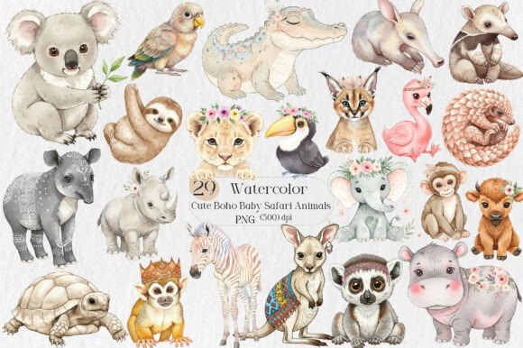 Watercolor Cute Boho Baby Safari Animals: A Creative Toolkit