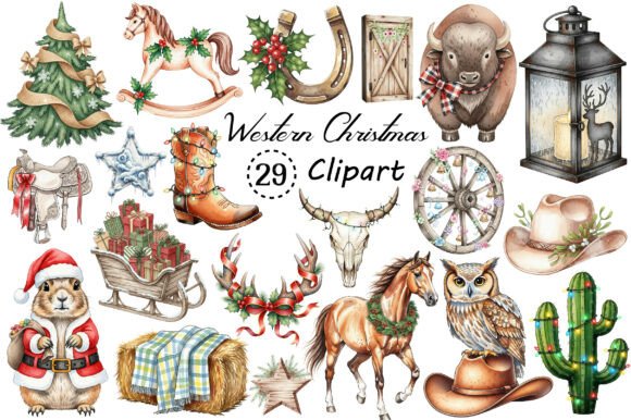 Watercolor Western Christmas Clipart: Your Holiday Design Toolkit