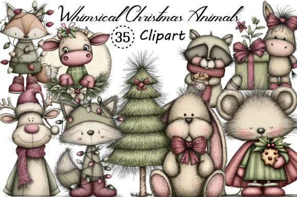 Whimsical Christmas Animals Clipart: Playful Holiday Design